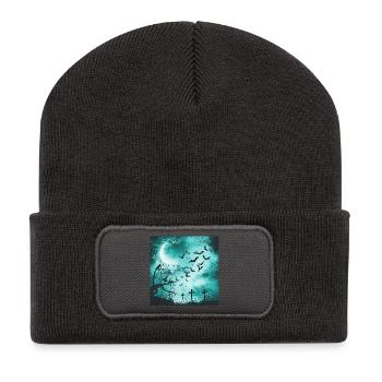 Kolkrabe, Fledermäuse, Bäume, Friedhöfe - Recycelte Patch Beanie - Dunkelgrau - Vorne