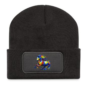 Pferd - Recycelte Patch Beanie - Dunkelgrau - Vorne