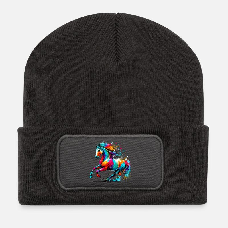 Pferd - Recycelte Patch Beanie - Dunkelgrau
