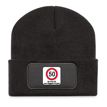 50th Birthday , twice as good (25) - Recycled Patch Beanie - dark grey - Front