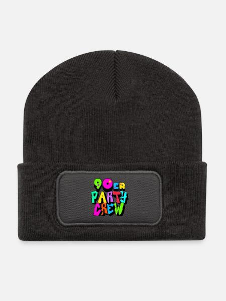90er Party Crew Neon Design - Recycelte Patch Beanie - Dunkelgrau