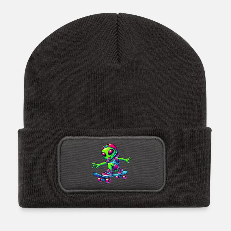 Skateur Alien Design - Beanie recyclé à patch - charbon