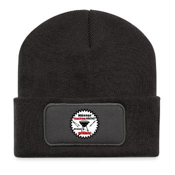 Männer grillen – Koch mit Humor - Recycelte Patch Beanie - Dunkelgrau - Vorne