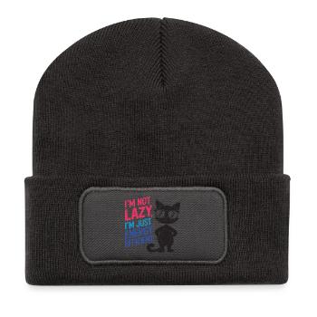 Je ne suis pas paresseux, je suis juste économe en énergie - Beanie recyclé à patch - charbon - Devant