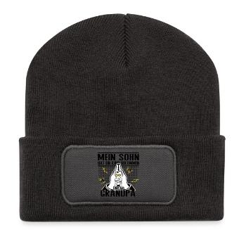Endlich Opa – Mein Sohn hat ein Kind bekommen - Recycelte Patch Beanie - Dunkelgrau - Vorne