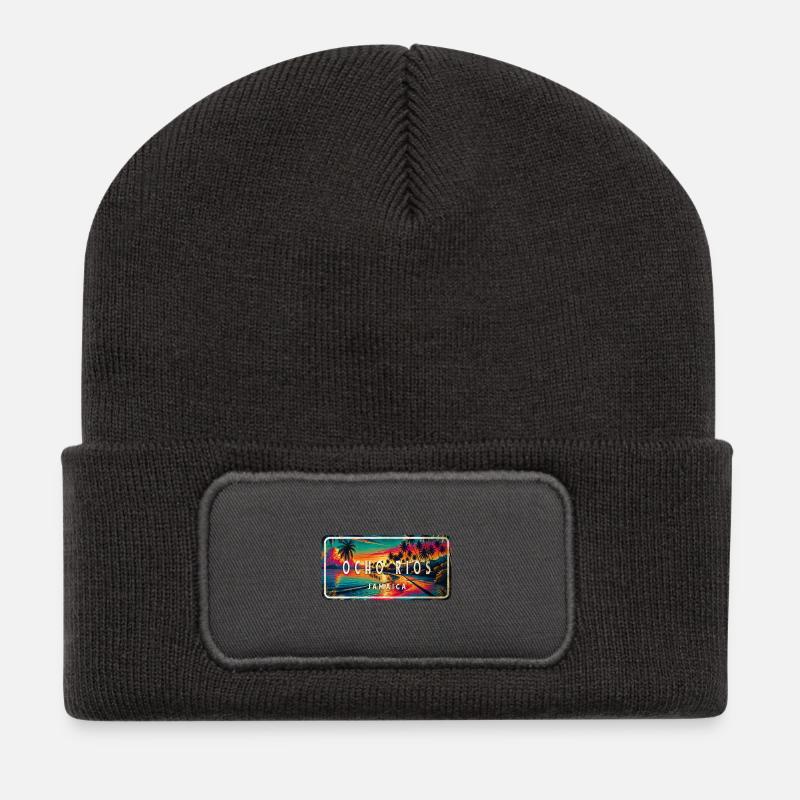 Ocho Rios Jamaica Schild - Recycelte Patch Beanie - Dunkelgrau