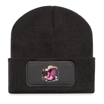 Lets Go Girls Western Pink Stiefel Frauen Geschenk - Recycelte Patch Beanie - Dunkelgrau - Vorne