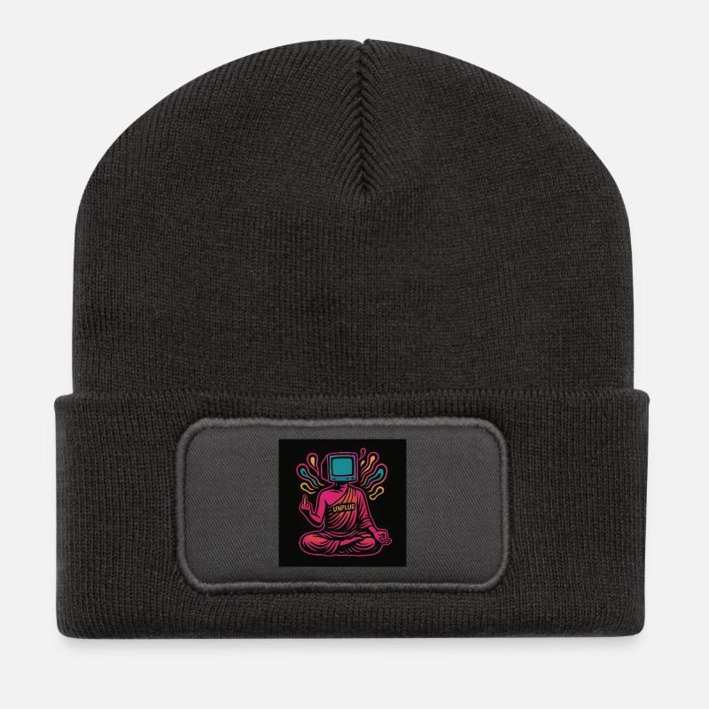 Unplugged Monk – Finde Frieden. - Recycelte Patch Beanie - Dunkelgrau