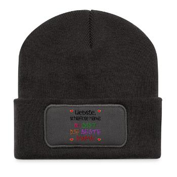 KINDERSPRÜCHE MUTTERTAG MAMA SCHLAFEN - Recycelte Patch Beanie - Dunkelgrau - Vorne