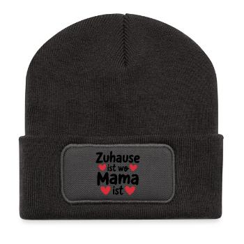 Zuhause ist wo Mama ist - Recycelte Patch Beanie - Dunkelgrau - Vorne