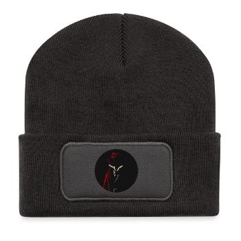 Fox in trench coat with red hat – Noir animal motif - Recycled Patch Beanie - dark grey - Front