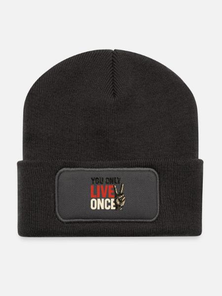 You only live vintage once - Recycled Patch Beanie - dark grey