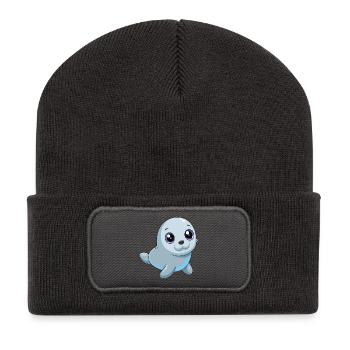 Bébé phoque aux grands yeux brillants - Beanie recyclé à patch - charbon - Devant