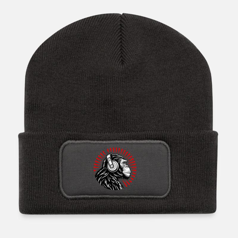 Groove Monkey – Der DJ der Wildnis - Recycelte Patch Beanie - Dunkelgrau