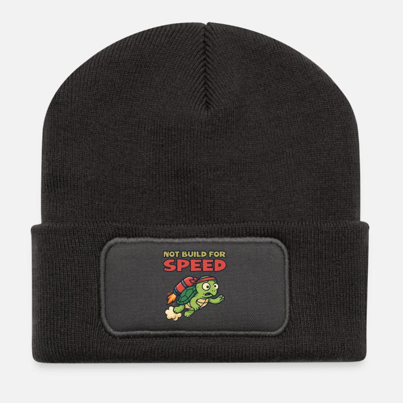 Turtle with rocket: Not built for speed - Recycled Patch Beanie - dark grey
