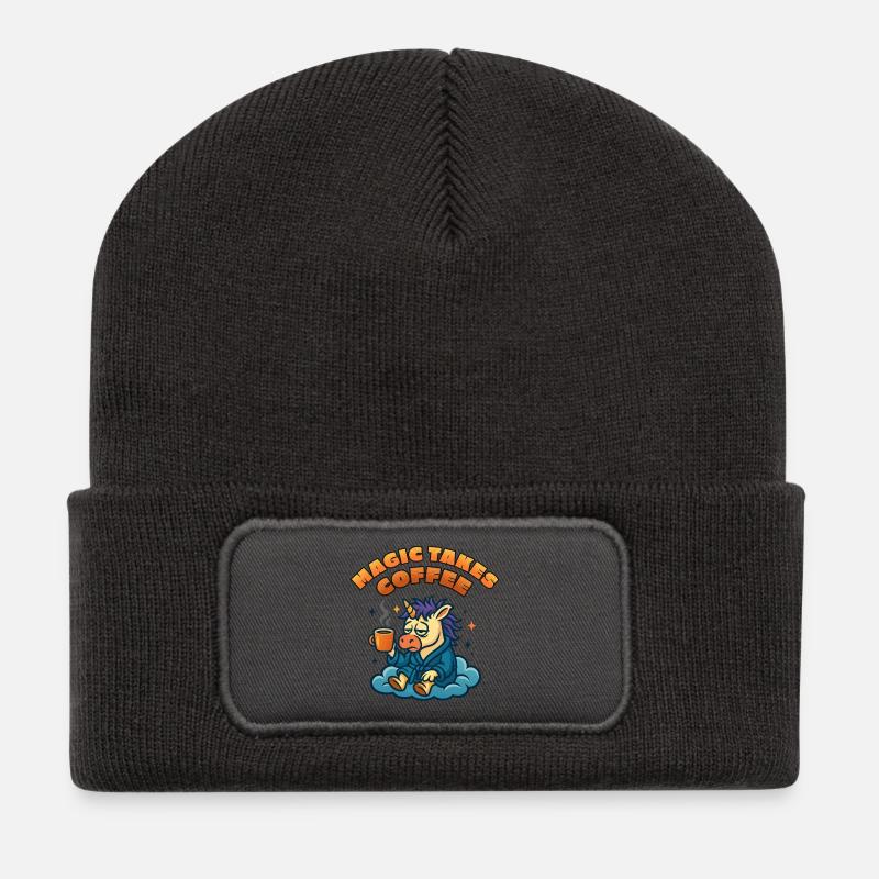 Sleep-inducing unicorn needs coffee - Recycled Patch Beanie - dark grey