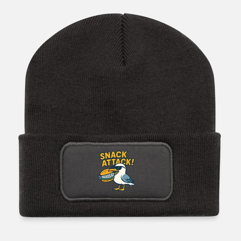 Lustige Möwe mit Sandwich - Recycelte Patch Beanie - Dunkelgrau
