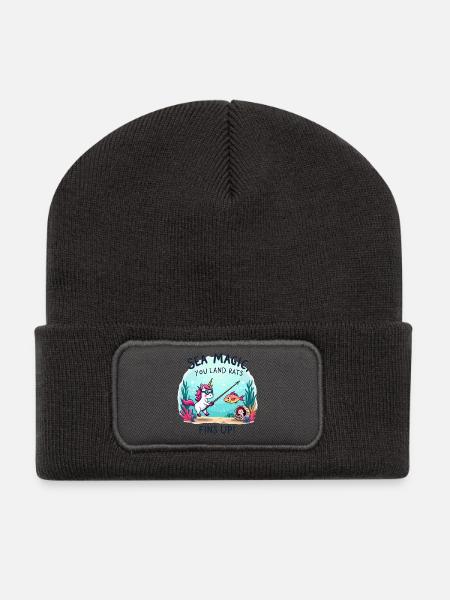 Meeresmagie mit Einhorn - Recycelte Patch Beanie - Dunkelgrau