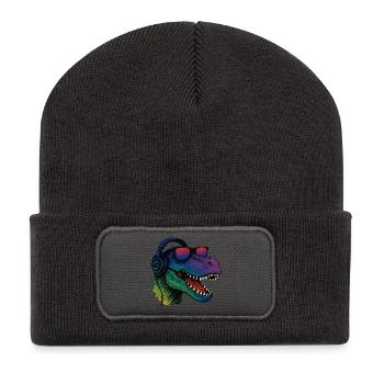 Cool T-Rex Dino 90s Sunglasses Music Lover - Recycled Patch Beanie - dark grey - Front