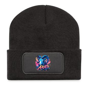 Widder – Sternzeichen – 🔮 ♈ - Recycelte Patch Beanie - Dunkelgrau - Vorne