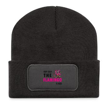 Keep Calm – Flamingo Style - Recycelte Patch Beanie - Dunkelgrau - Vorne