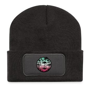 Retro Flamingo Sunset - Recycled Patch Beanie - dark grey - Front