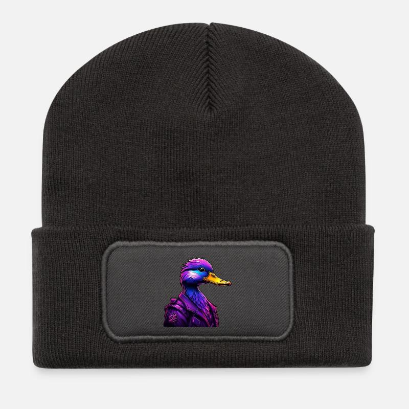 Futuristischer Duck im Cyber-Style - Recycelte Patch Beanie - Dunkelgrau