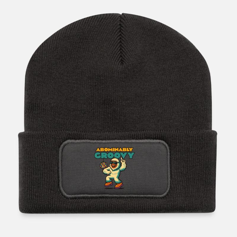 Groovy Disco Yeti - Recycelte Patch Beanie - Dunkelgrau