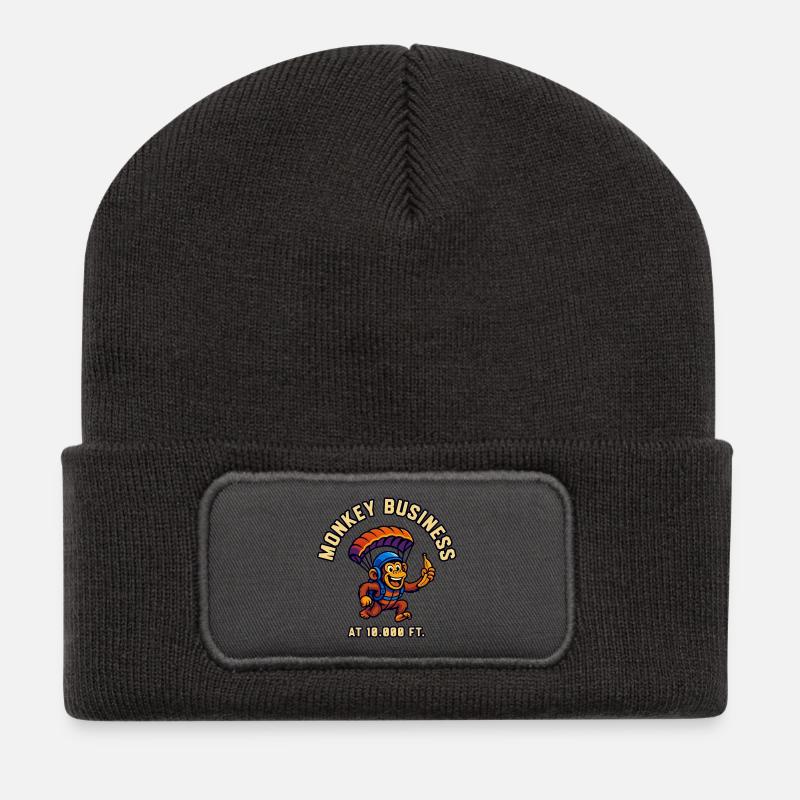 Parachutiste singe à 10 000 pieds - Beanie recyclé à patch - charbon