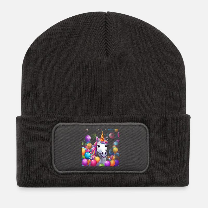 Magisches Einhorn Geburtstagsfeier mit Ballons - Recycelte Patch Beanie - Dunkelgrau