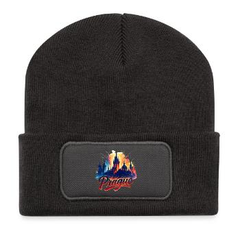 Prag Hauptstadt Tschechien Silhouette Geschenk - Recycelte Patch Beanie - Dunkelgrau - Vorne