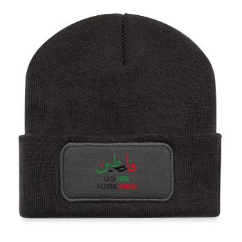 Calligraphie Palestine en arabe Gaza vivra vaincra - Beanie recyclé à patch - charbon - Devant