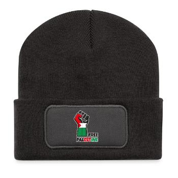 Poing levé avec drapeau palestine. Free Palestine - Beanie recyclé à patch - charbon - Devant