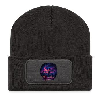 Prague Prague Ville République tchèque Silhouette Cadeau - Beanie recyclé à patch - charbon - Devant