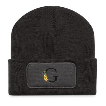 G Monogram, Floral, Personalizable - Recycled Patch Beanie - dark grey - Front