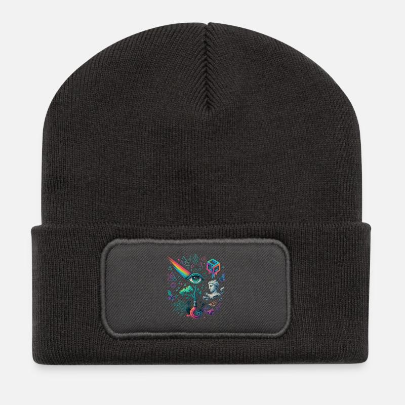 Gedankenblüte - Recycelte Patch Beanie - Dunkelgrau