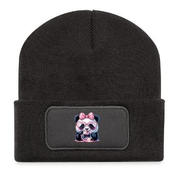 Cute Panda with Goggles and a Soap Bubble - Recycled Patch Beanie - dark grey - Front