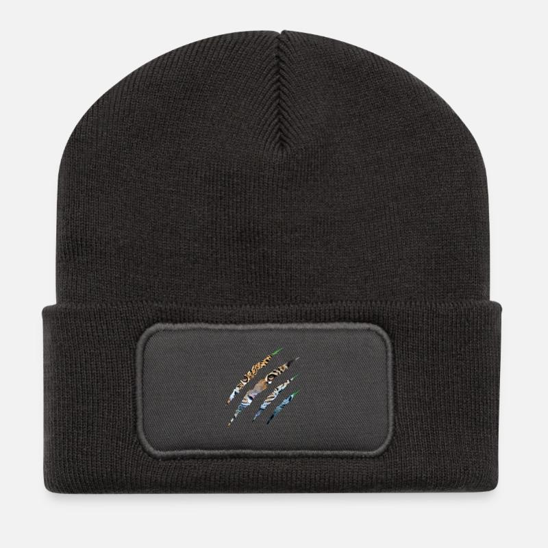 Wild Instinct – Tigeraugen durch die Klaue - Recycelte Patch Beanie - Dunkelgrau