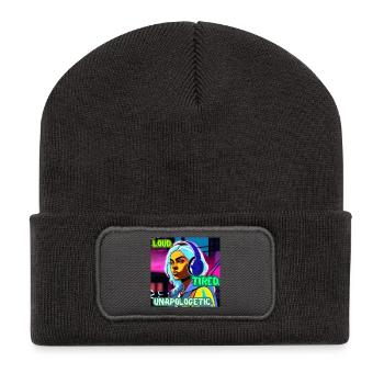 LOUD. TIRED. UNAPOLOGETIC. – Cyber Attitude Poster - Recycled Patch Beanie - dark grey - Front