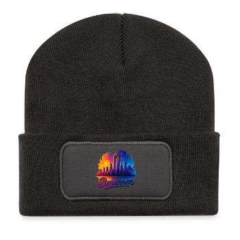 Benidorm Stadt Spanien Silhouette Geschenk - Recycelte Patch Beanie - Dunkelgrau - Vorne