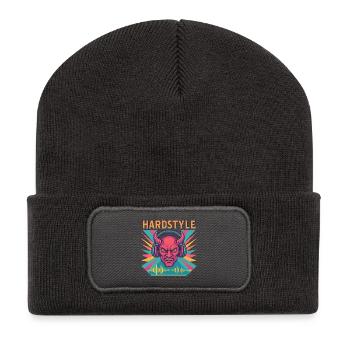 Hardstyle Dämon Design - Recycelte Patch Beanie - Dunkelgrau - Vorne