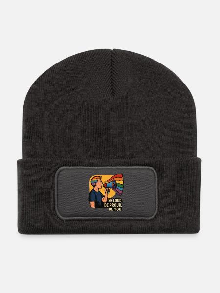 LGBTQ Rainbow Megaphone Illustration - Recycled Patch Beanie - dark grey