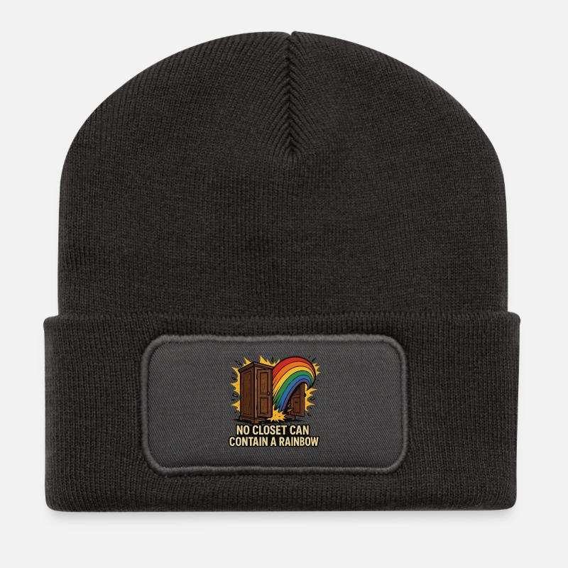 Regenbogen-Flucht aus dem Schrank Illustration - Recycelte Patch Beanie - Dunkelgrau