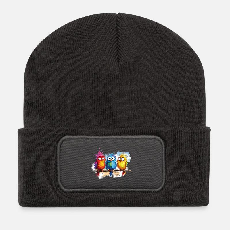 Bunte Vögel zeichnen Humor - Recycelte Patch Beanie - Dunkelgrau