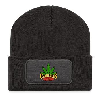Cannabis Blatt Retro Abzeichen Design - Recycelte Patch Beanie - Dunkelgrau - Vorne