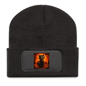Cadeau d’Halloween Spooky Cat - Beanie recyclé à patch - charbon - Devant