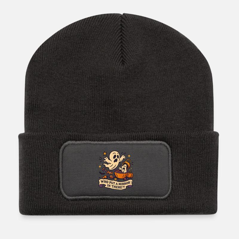 Spukgeist mit Halloween-Spruch - Recycelte Patch Beanie - Dunkelgrau