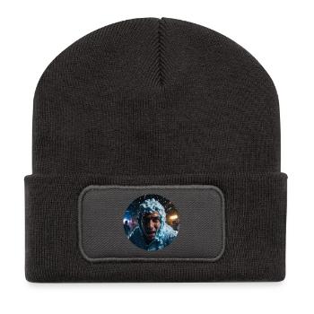 Dynamisches Schaumkopf-Motiv - Recycelte Patch Beanie - Dunkelgrau - Vorne