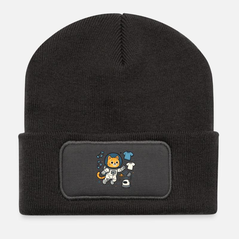 Space Cat Laundry – Kawaii Astronaut Shirt - Recycelte Patch Beanie - Dunkelgrau