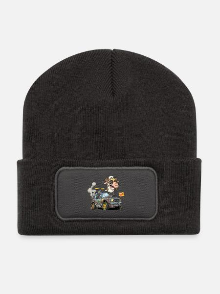 Cartoon Sheep Driver in Off-Road Vehicle - Recycled Patch Beanie - dark grey